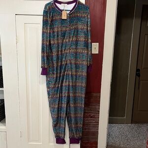 NATURAL LIFE Multicolor Patterned Onesie with Purple Accents